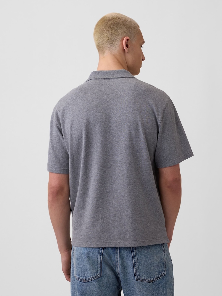 Gap Grey Relaxed Pique Polo Shirt - Image 2 of 4 Gap Grey Relaxed Pique Polo Shirt - Image 2 of 4