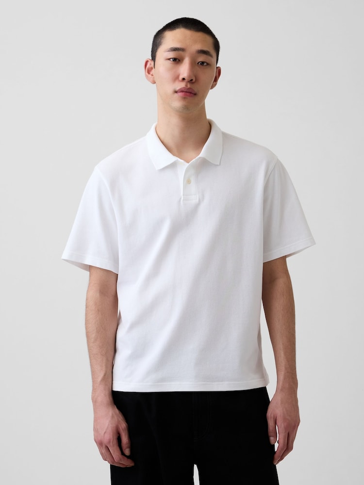 Gap White Relaxed Pique Polo Shirt - Image 1 of 4 Gap White Relaxed Pique Polo Shirt - Image 1 of 4