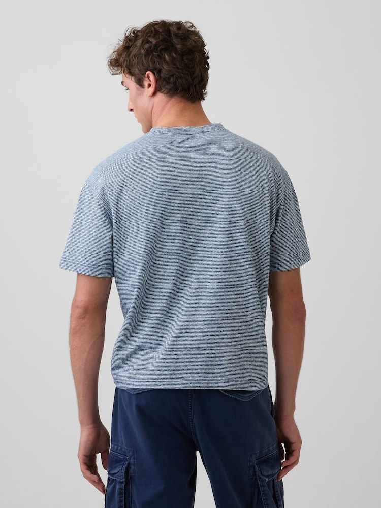 Gap Blue Stripe Linen-Cotton Oversized Boxy Short Sleeve T-Shirt - Image 2 of 3 Gap Blue Stripe Linen-Cotton Oversized Boxy Short Sleeve T-Shirt - Image 2 of 3