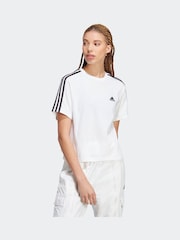 adidas White 100% Cotton Sportswear Essentials 3-Stripes Single Jersey Crop T-Shirt - Image 1 of 6