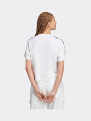 adidas White 100% Cotton Sportswear Essentials 3-Stripes Single Jersey Crop T-Shirt - Image 2 of 6