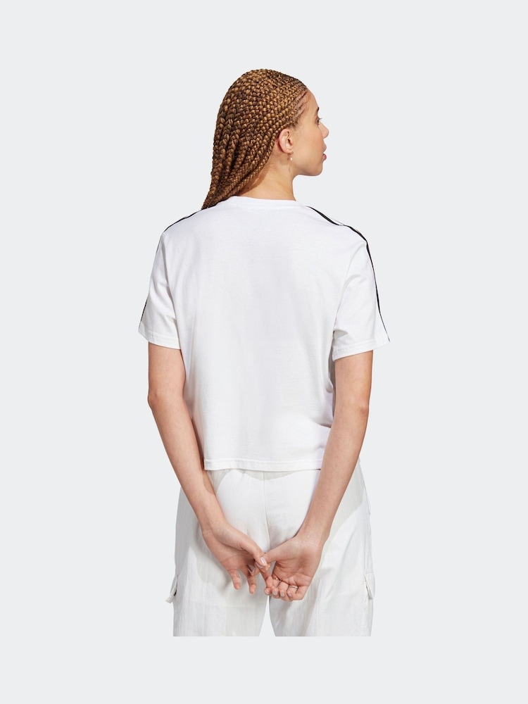 adidas White 100% Cotton Sportswear Essentials 3-Stripes Single Jersey Crop T-Shirt - Image 2 of 6