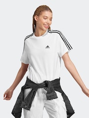 adidas White 100% Cotton Sportswear Essentials 3-Stripes Single Jersey Crop T-Shirt - Image 3 of 6