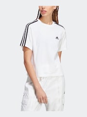 adidas White 100% Cotton Sportswear Essentials 3-Stripes Single Jersey Crop T-Shirt - Image 4 of 6