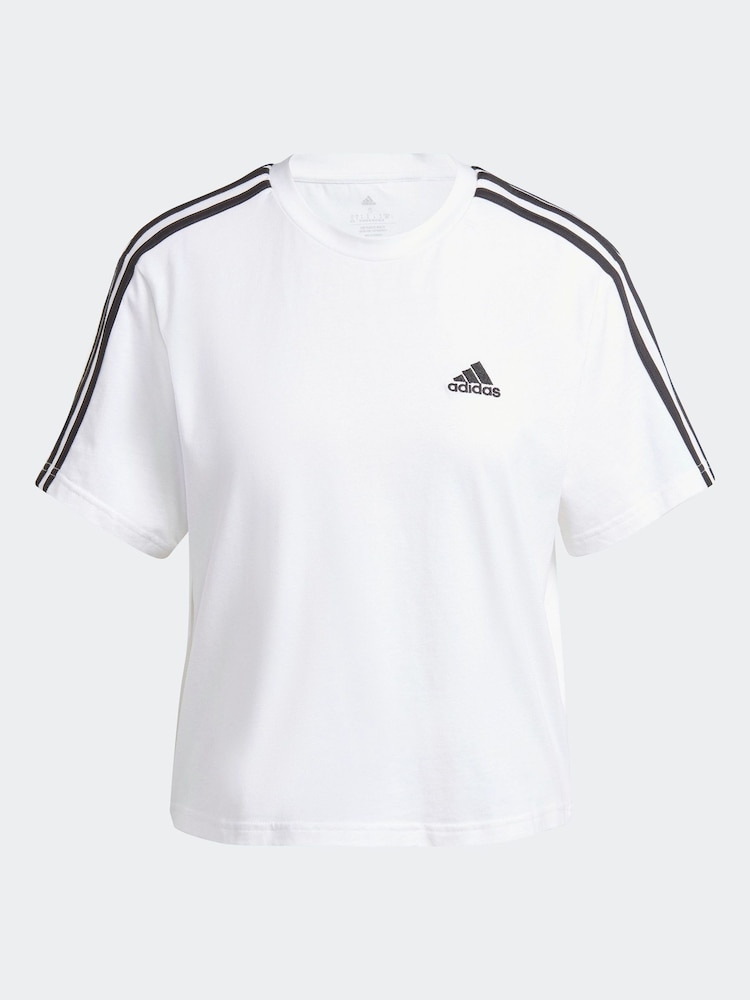 adidas White 100% Cotton Sportswear Essentials 3-Stripes Single Jersey Crop T-Shirt - Image 6 of 6