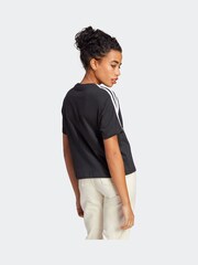 adidas Black 100% Cotton Sportswear Essentials 3-Stripes Single Jersey Crop T-Shirt - Image 3 of 7