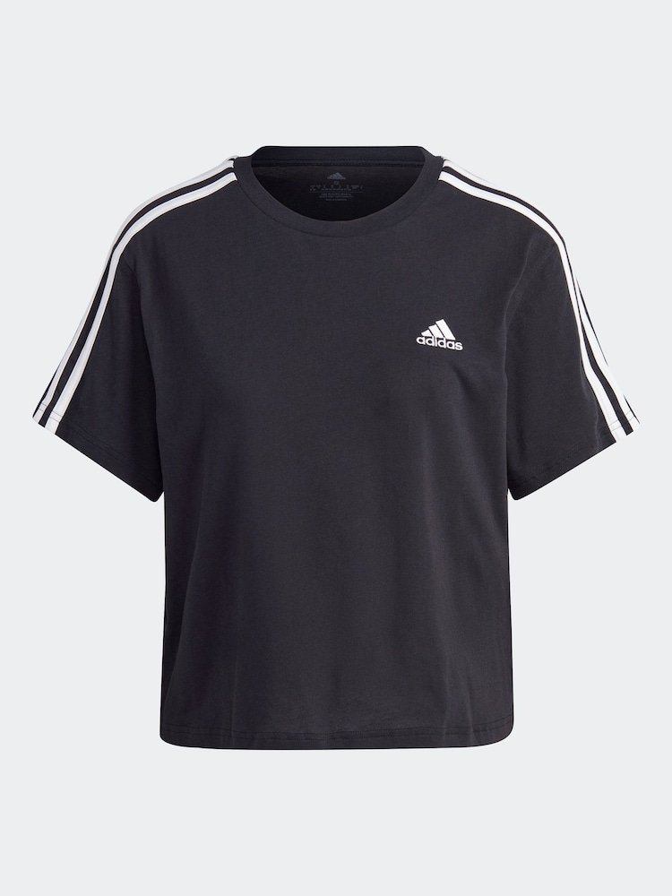 adidas Black 100% Cotton Sportswear Essentials 3-Stripes Single Jersey Crop T-Shirt - Image 7 of 7