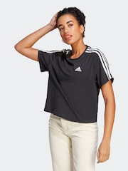 adidas Black 100% Cotton Sportswear Essentials 3-Stripes Single Jersey Crop T-Shirt - Image 7 of 8