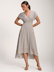 Jolie Moi Blue Check Print Maxi Dress - Image 5 of 6