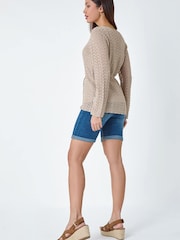 Roman Natural Pointelle Tassel Detail Knit Top - Image 4 of 5