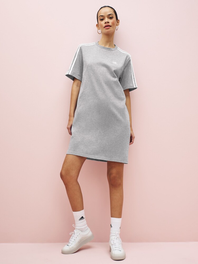 adidas Grey Boyfriend Sportswear Essentials 3-Stripes Single Jersey T-Shirt Dress - Image 1 of 8