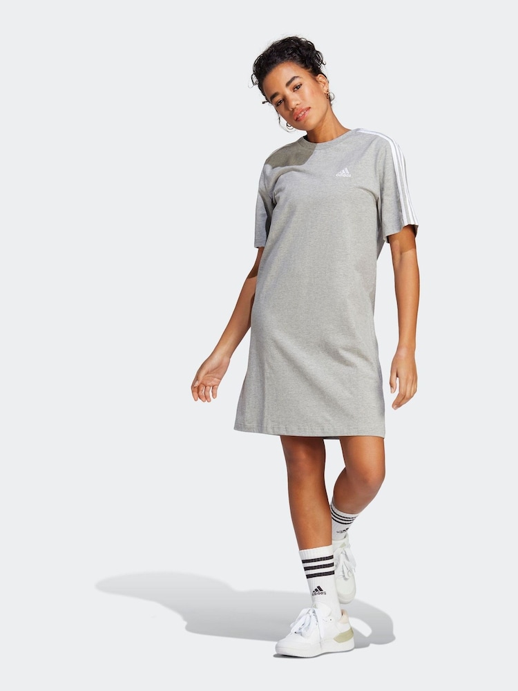adidas Grey Boyfriend Sportswear Essentials 3-Stripes Single Jersey T-Shirt Dress - Image 2 of 8