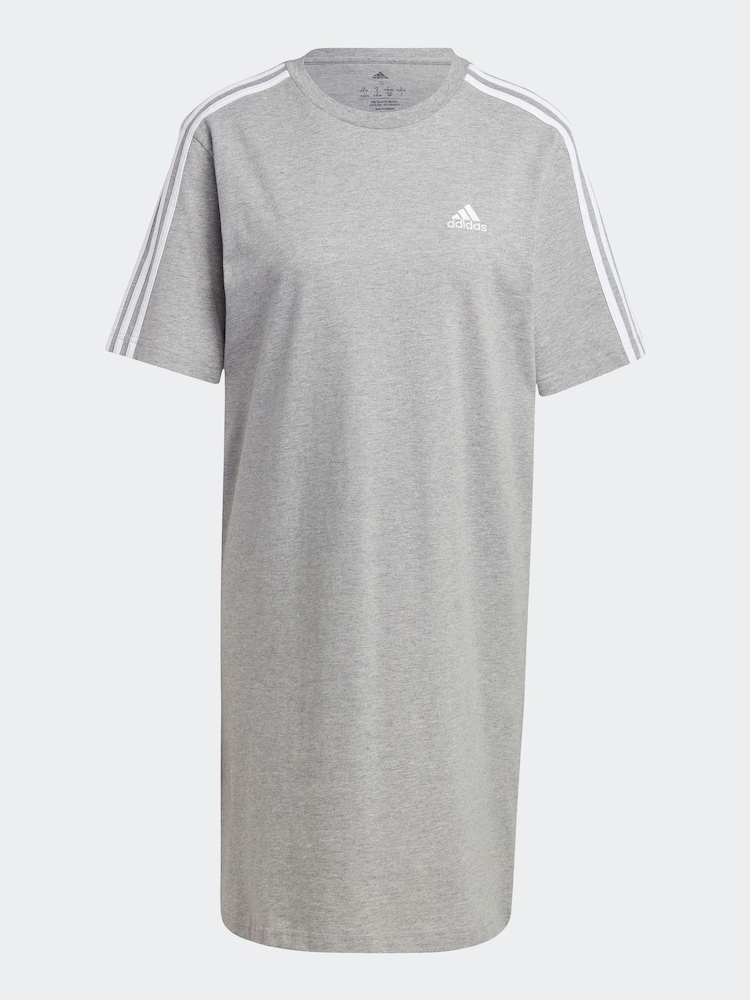 adidas Grey Boyfriend Sportswear Essentials 3-Stripes Single Jersey T-Shirt Dress - Image 8 of 8