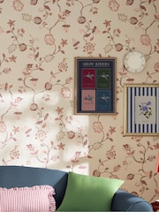 Joules Red Pink Tree Of Life Floral A4 Wallpaper Sample - Image 5 of 5