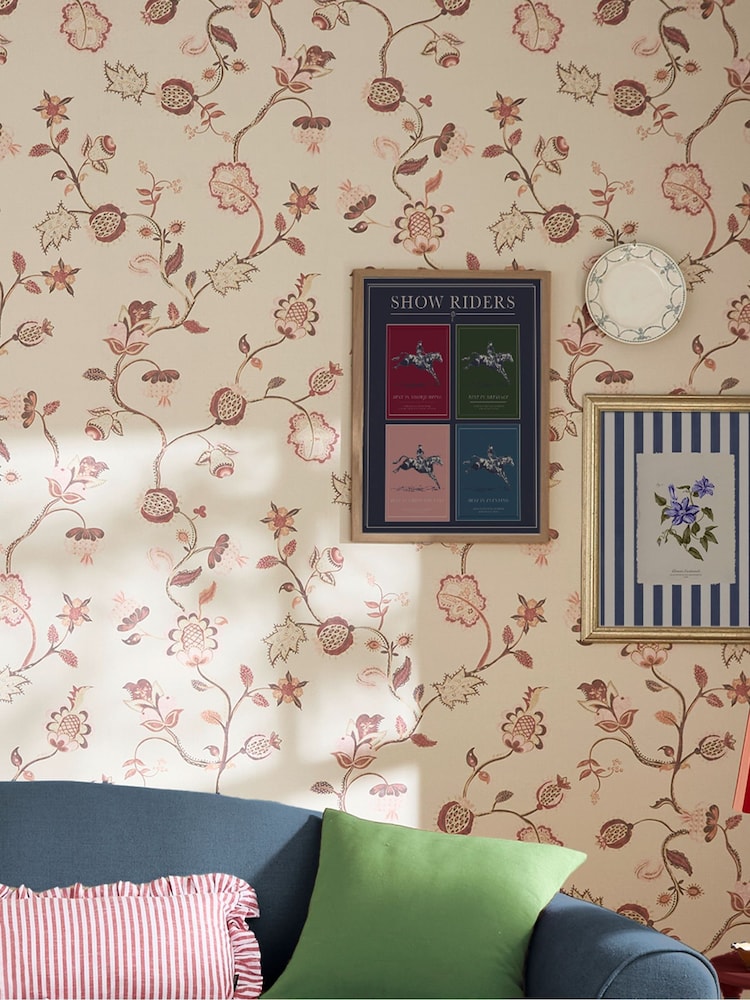 Joules Red Pink Tree Of Life Floral A4 Wallpaper Sample - Image 5 of 5