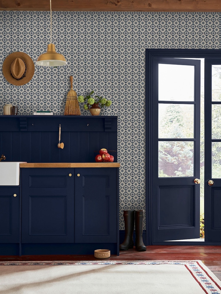 Joules Navy Cream Meadow Geo A4 Wallpaper Sample - Image 1 of 5 Joules Navy Cream Meadow Geo A4 Wallpaper Sample - Image 1 of 5
