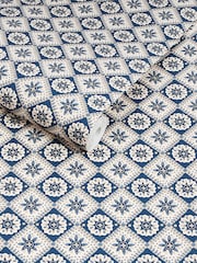 Joules Navy Cream Meadow Geo A4 Wallpaper Sample - Image 3 of 5