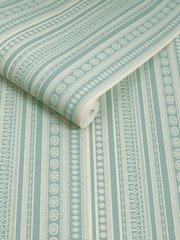 Joules Duck Egg Blue Cream Decorative Stripe A4 Wallpaper Sample - Image 3 of 5