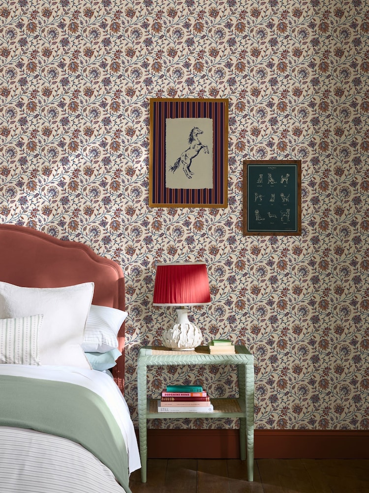 Joules Blue Orange Trailing Indienne Floral A4 Wallpaper Sample - Image 1 of 5 Joules Blue Orange Trailing Indienne Floral A4 Wallpaper Sample - Image 1 of 5