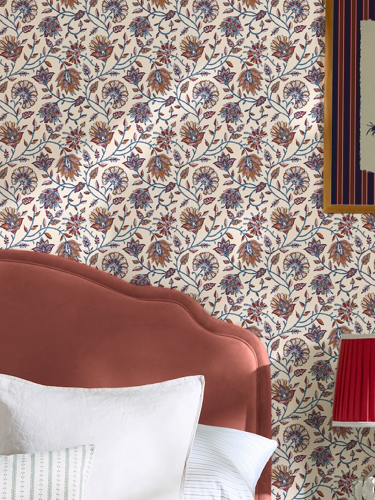 Joules Blue Orange Trailing Indienne Floral A4 Wallpaper Sample - Image 5 of 5 Joules Blue Orange Trailing Indienne Floral A4 Wallpaper Sample - Image 5 of 5
