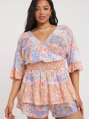 Simply Be Purple Patchwork Print Katerini Beach Playsuit - Image 1 of 4
