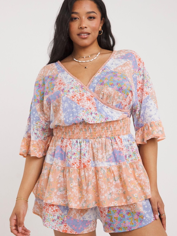 Simply Be Purple Patchwork Print Katerini Beach Playsuit - Image 1 of 4