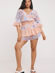 Simply Be Purple Patchwork Print Katerini Beach Playsuit - Image 3 of 4