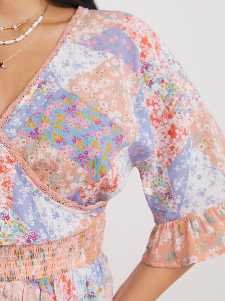 Simply Be Purple Patchwork Print Katerini Beach Playsuit - Image 4 of 4
