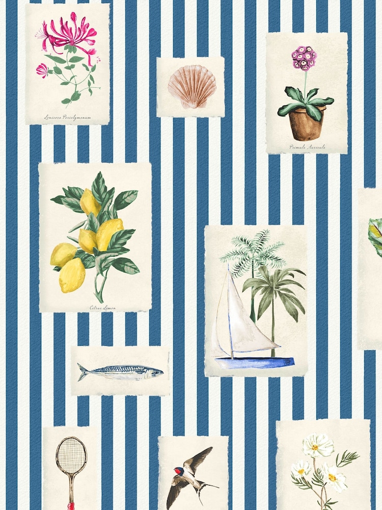 Joules Blue Gallery Wall Stripe A4 Wallpaper Sample - Image 2 of 5 Joules Blue Gallery Wall Stripe A4 Wallpaper Sample - Image 2 of 5