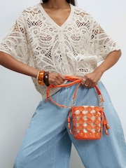 River Island Orange 3D Floral Cut Out Bucket Bag - Image 1 of 6