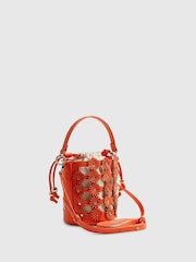 River Island Orange 3D Floral Cut Out Bucket Bag - Image 2 of 6