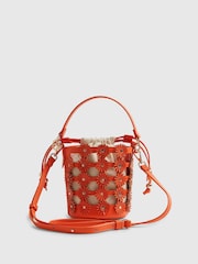 River Island Orange 3D Floral Cut Out Bucket Bag - Image 3 of 6