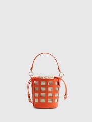 River Island Orange 3D Floral Cut Out Bucket Bag - Image 4 of 6