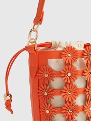 River Island Orange 3D Floral Cut Out Bucket Bag - Image 6 of 6