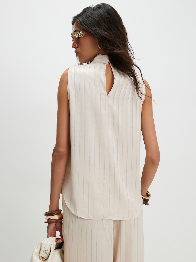 River Island Cream Sleeveless Satin Stripe Tunic Top - Image 4 of 4