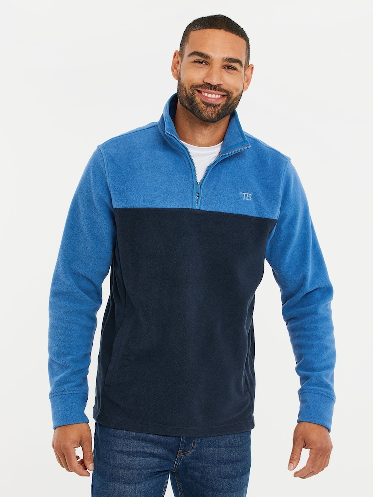Threadbare Cobalt / Navy Two Tone Quarter Zip Fleece Jumper - Image 1 of 4