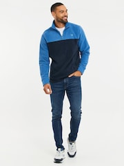 Threadbare Cobalt / Navy Two Tone Quarter Zip Fleece Jumper - Image 3 of 4