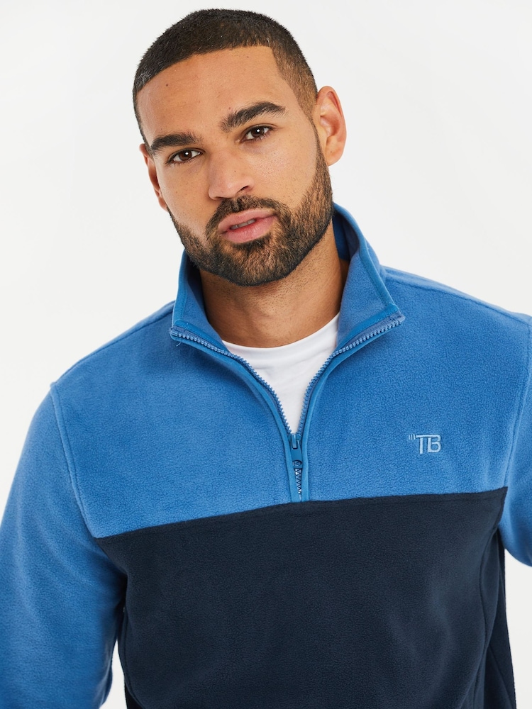 Threadbare Cobalt / Navy Two Tone Quarter Zip Fleece Jumper - Image 4 of 4