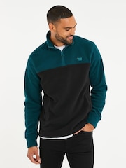 Threadbare Green/Black Two Tone Quarter Zip Fleece Jumper - Image 1 of 4