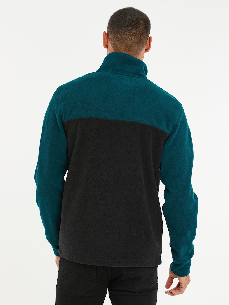 Threadbare Green/Black Two Tone Quarter Zip Fleece Jumper - Image 2 of 4