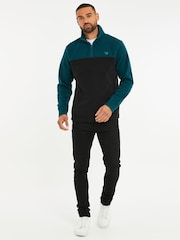 Threadbare Green/Black Two Tone Quarter Zip Fleece Jumper - Image 3 of 4