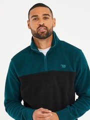 Threadbare Green/Black Two Tone Quarter Zip Fleece Jumper - Image 4 of 4