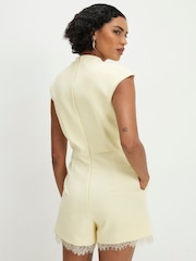 River Island Yellow Short Sleeve Lace Trim Playsuit - Image 2 of 4