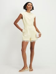 River Island Yellow Short Sleeve Lace Trim Playsuit - Image 3 of 4