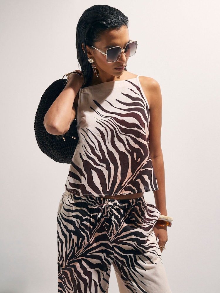 River Island Cream Sleeveless Animal Print Tank Top - Image 1 of 4