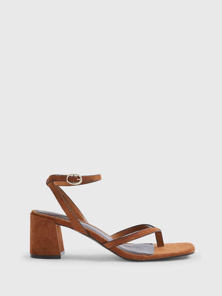 River Island Brown Toe Thong Block Heel Sandals - Image 1 of 6 River Island Brown Toe Thong Block Heel Sandals - Image 1 of 6