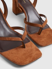 River Island Brown Toe Thong Block Heel Sandals - Image 5 of 6