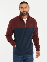 Threadbare Burgundy / Navy Two Tone Quarter Zip Fleece Jumper - Image 1 of 4