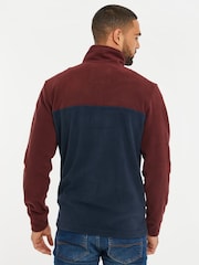 Threadbare Burgundy / Navy Two Tone Quarter Zip Fleece Jumper - Image 2 of 4