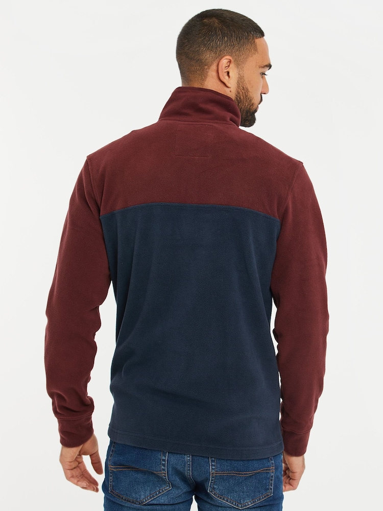 Threadbare Burgundy / Navy Two Tone Quarter Zip Fleece Jumper - Image 2 of 4